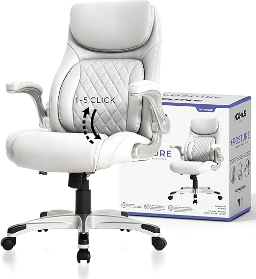 +Posture Ergonomic PU Leather Office Chair. Click5 Lumbar Support with FlipAdjust