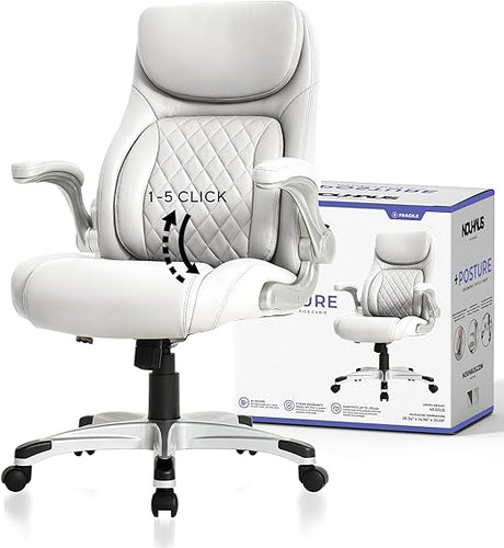 +Posture Ergonomic PU Leather Office Chair. Click5 Lumbar Support with FlipAdjust