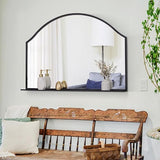 30x20 Black Arch Mirror with Shelf - Matte Metal Frame Wall Mirror