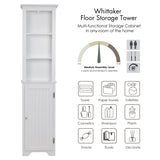 64" Freestanding Storage Cabinet, Bathroom Tall Silm Cabinet with Doors and Adjustable Shelves,