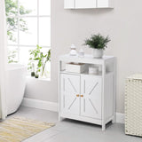 Bathroom Floor Cabinet Wooden Storage Organizer with 2 Doors