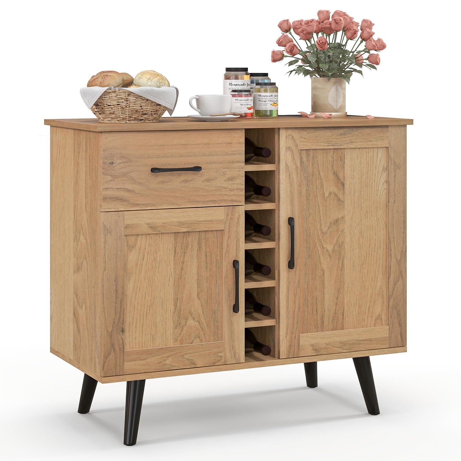 Buffet Cabinet with Storage, Liquor Cabinet with 6-Bottle Wine Rack