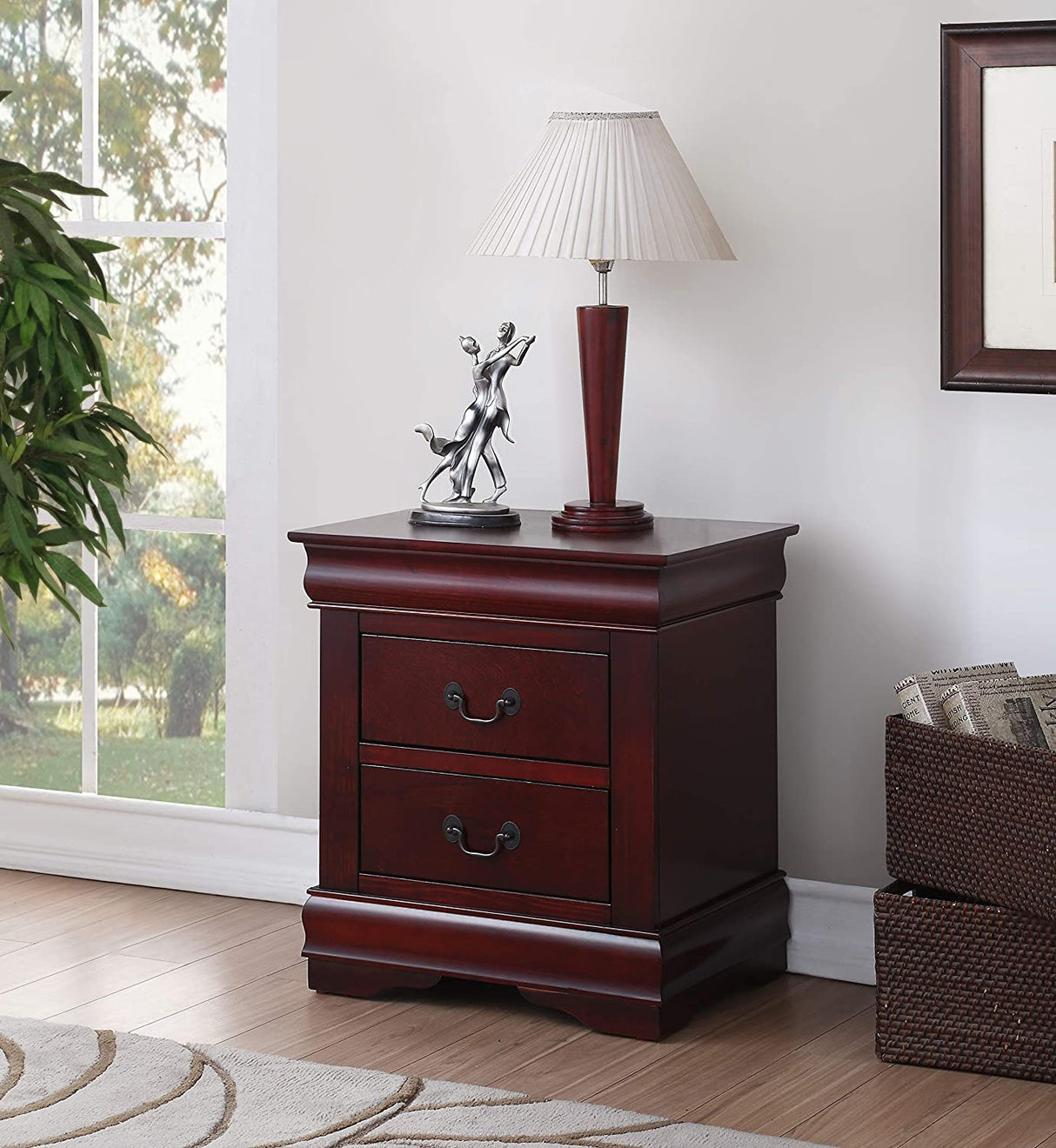 6PC Cherry Finish Louis Philippe Furniture Queen Size Bedroom Set. Bed, Dresser,