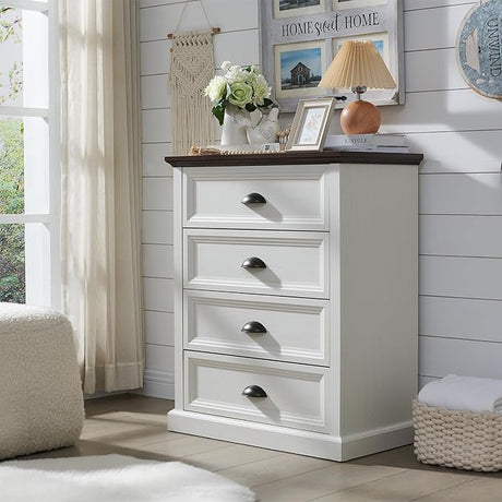 Farmhouse Nightstand with Charging Station, 3 Drawer Dresser for Bedroom