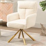 Teddy Office Desk Chair No Wheels, Modern Vanity Chair with Gold Legs, Wide Seat