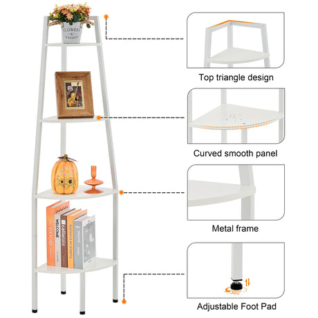 Corner Shelf, Industrial 4-Tier Corner Bookshelf, Rustic Corner Ladder Shelf