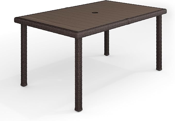 Bedford 60" Indoor-Outdoor Patio Table with Faux Wood Top and Rattan Wicker