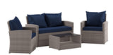 Aransas Series 4 Piece Light Gray Patio Set with Navy Back Pillows and Seat Cushions