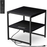 20" End Table with Charging Station, Industrial Square Side Table