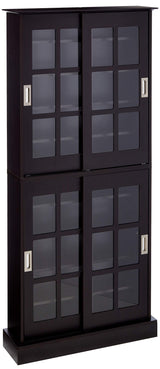 Windowpane Media/Storage Cabinet - Tempered Glass Pane Sliding Doors