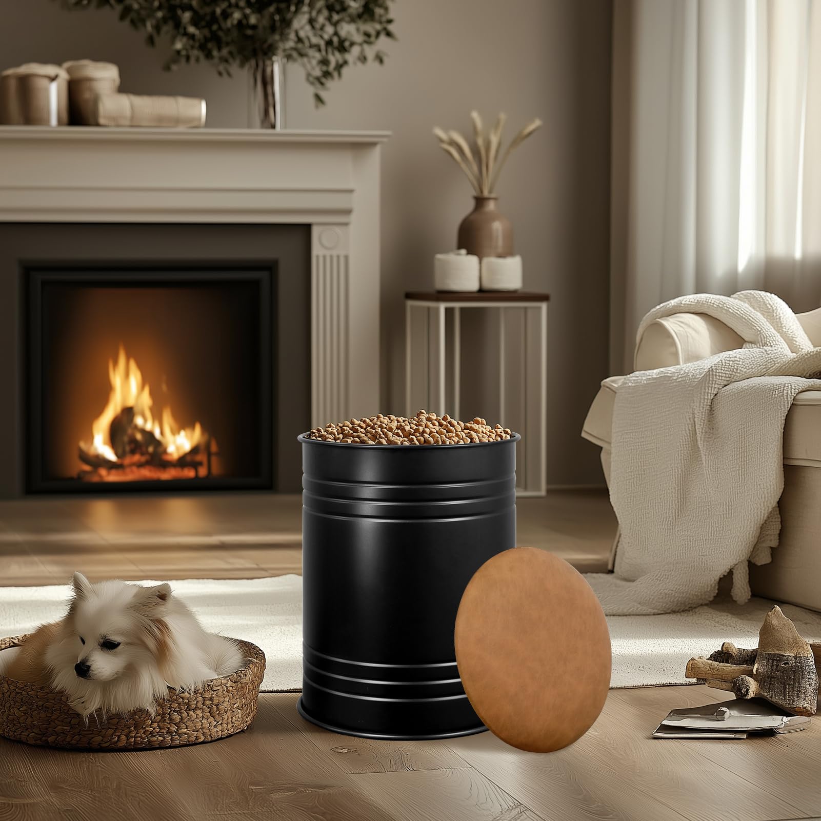Metal Barrel Ottoman Storage Stool Set of 2, Rustic Accent Side Table