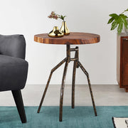 Solid Wood End Table, Round Side Table, Accent Table with Metal Leg, Mini Coffee Table