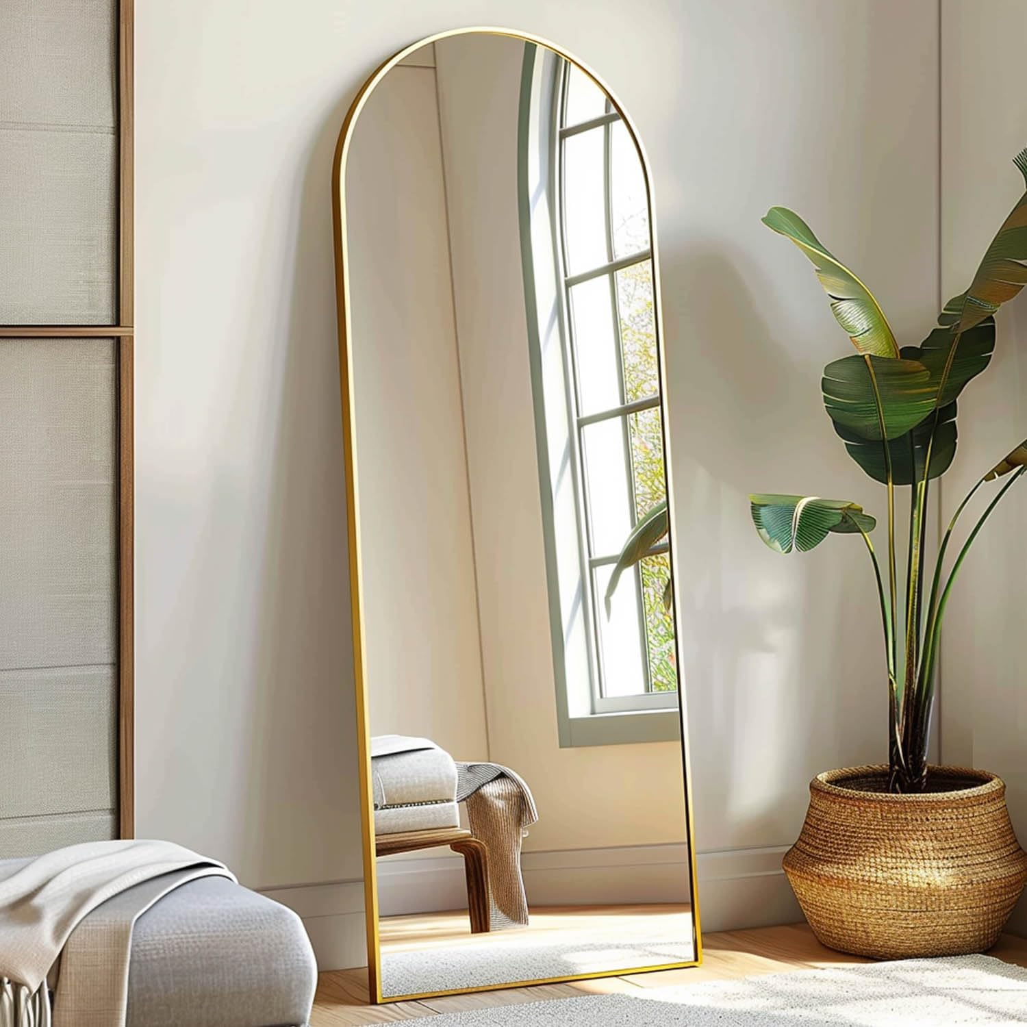 Arched Full Length Floor Mirror 64" x 21" - Gold Aluminum Frame