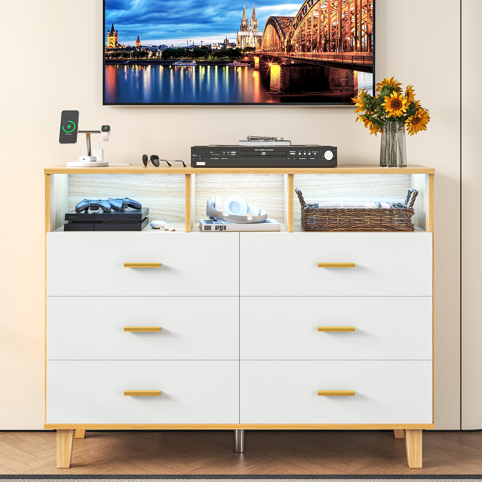 Dresser for Bedroom,White 6 Drawer Dresser