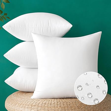 Pack of 4 18x18 Inch Outdoor Pillow Inserts Waterproof Decorative Throw