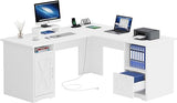 L Shaped Desk with Power Outlets, 60 Inch Computer Desk Corner Desk