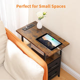 Narrow Side Table Set 2 with LED Light and USB C Port, Night Stand with Charging Station