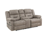 Traditioanl Abilene Tan Manual Console Loveseat Recliner Sofa, 160° Degree Recline, Living Room, Brown