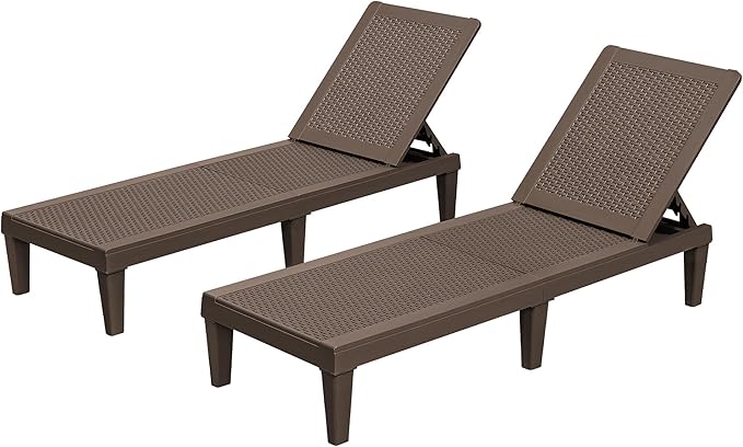 Outdoor Lounge Chairs Set of 2, Quick Assembly & Waterproof Patio Chaise Lounge