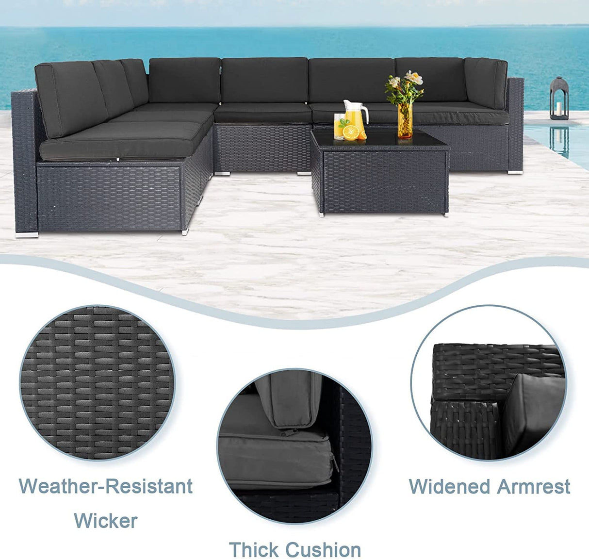 Outdoor Patio Furniture Set All-Weather Sectional Sofa Outside Couch