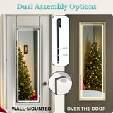 LED Door Mirror Full Length, Over The Door Hanging Lighted Mirror, Full Body Wall Mounted Mirror, Light Up Long Dressing Mirror 42.5" X 14.4"