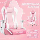 Pink Gaming Chair with Lumbar Support and Headrest