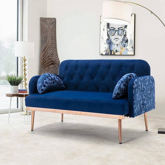 Twin Size Loveseat Accent Sofa Small Velvet Couch with Elegant Moon Shape