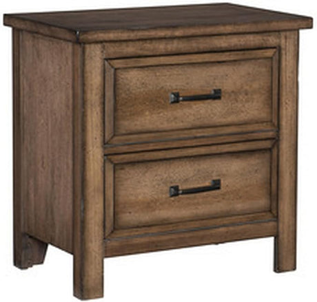 Benjara Reva 27 Inch Nightstand, 2 Drawers, Metal, Light Solid Wood