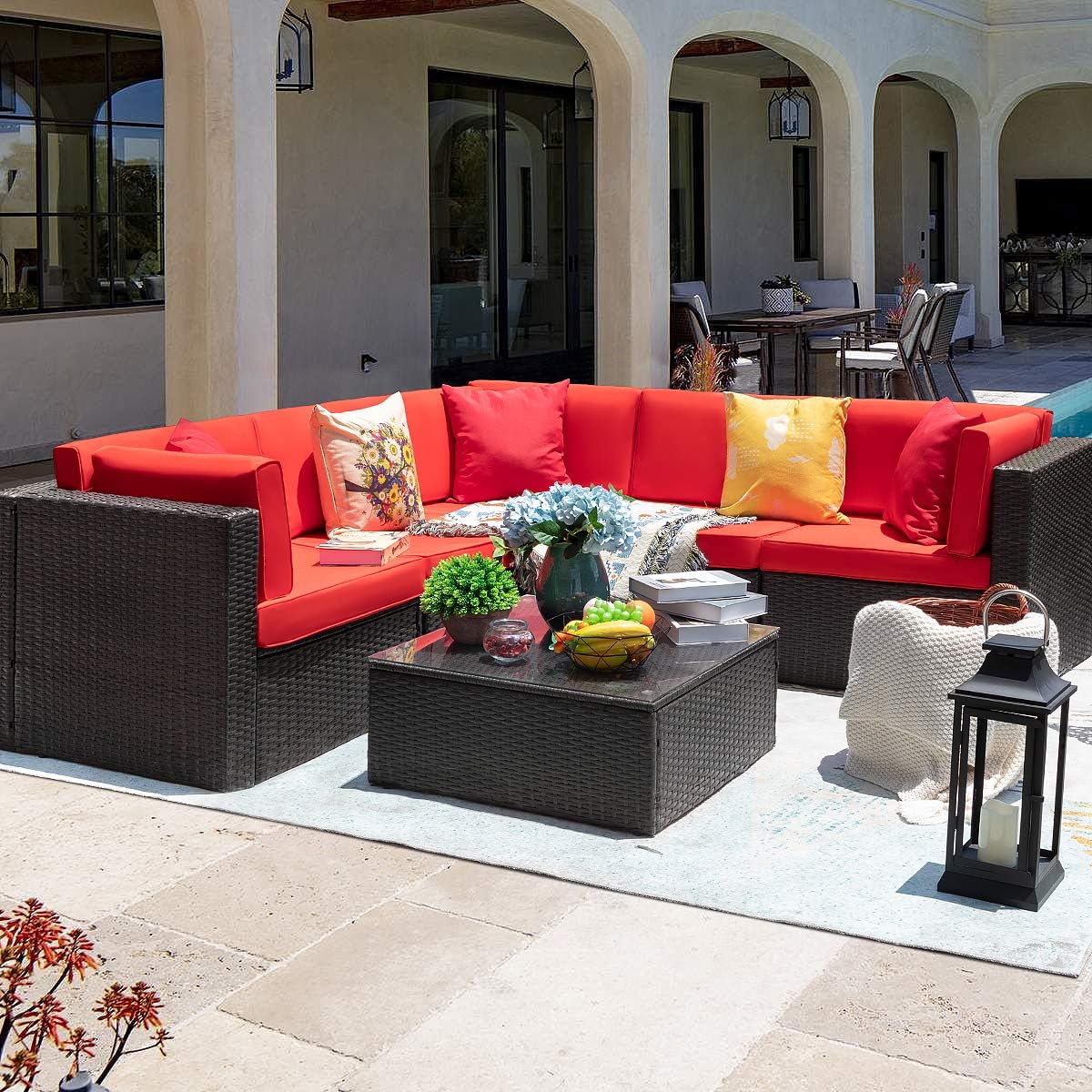 6 Pieces Patio Furniture Sets Outdoor Sectional Sofa