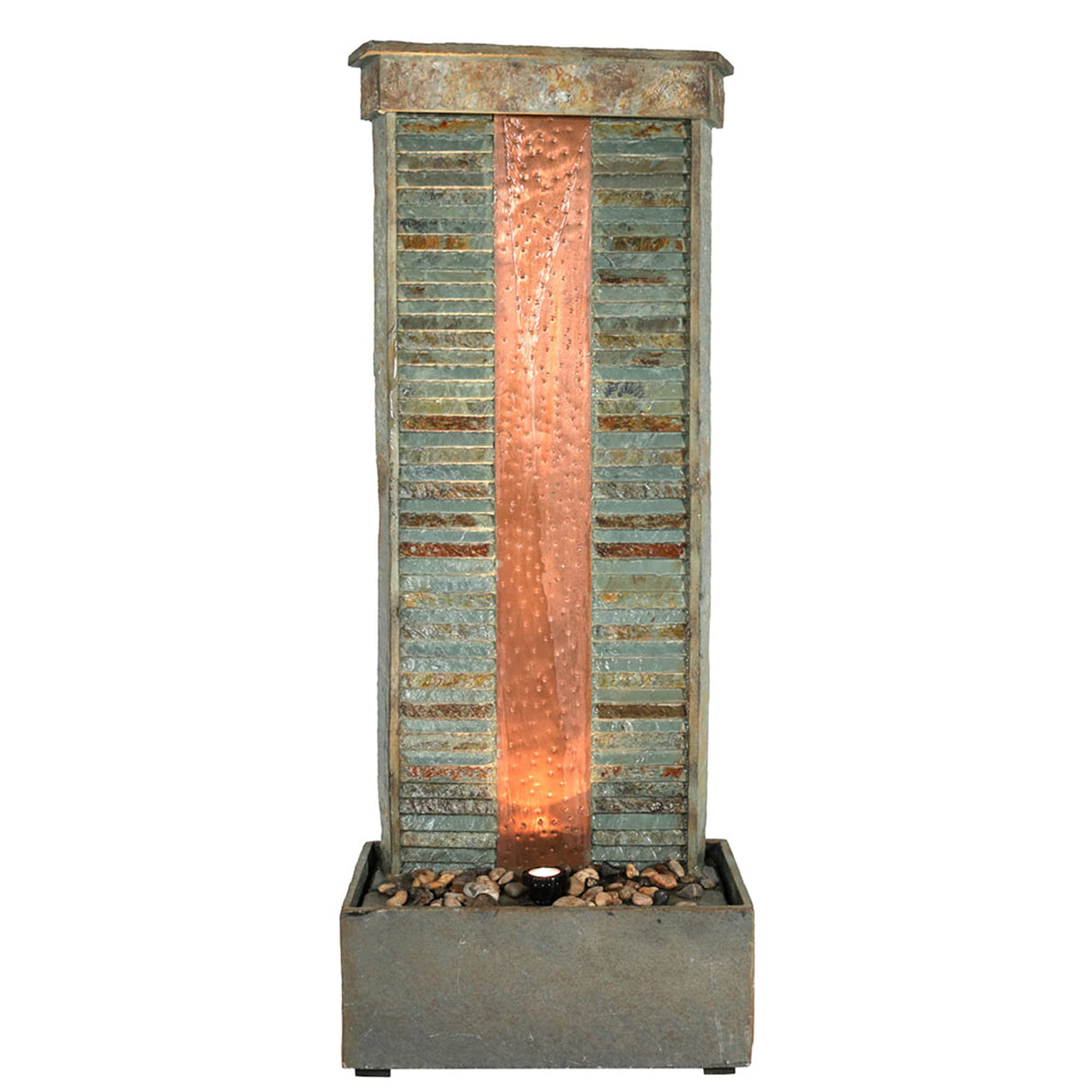 Rippled Slate 48-inch Outdoor Water Fountain - Outdoor Water Feature with LED Light