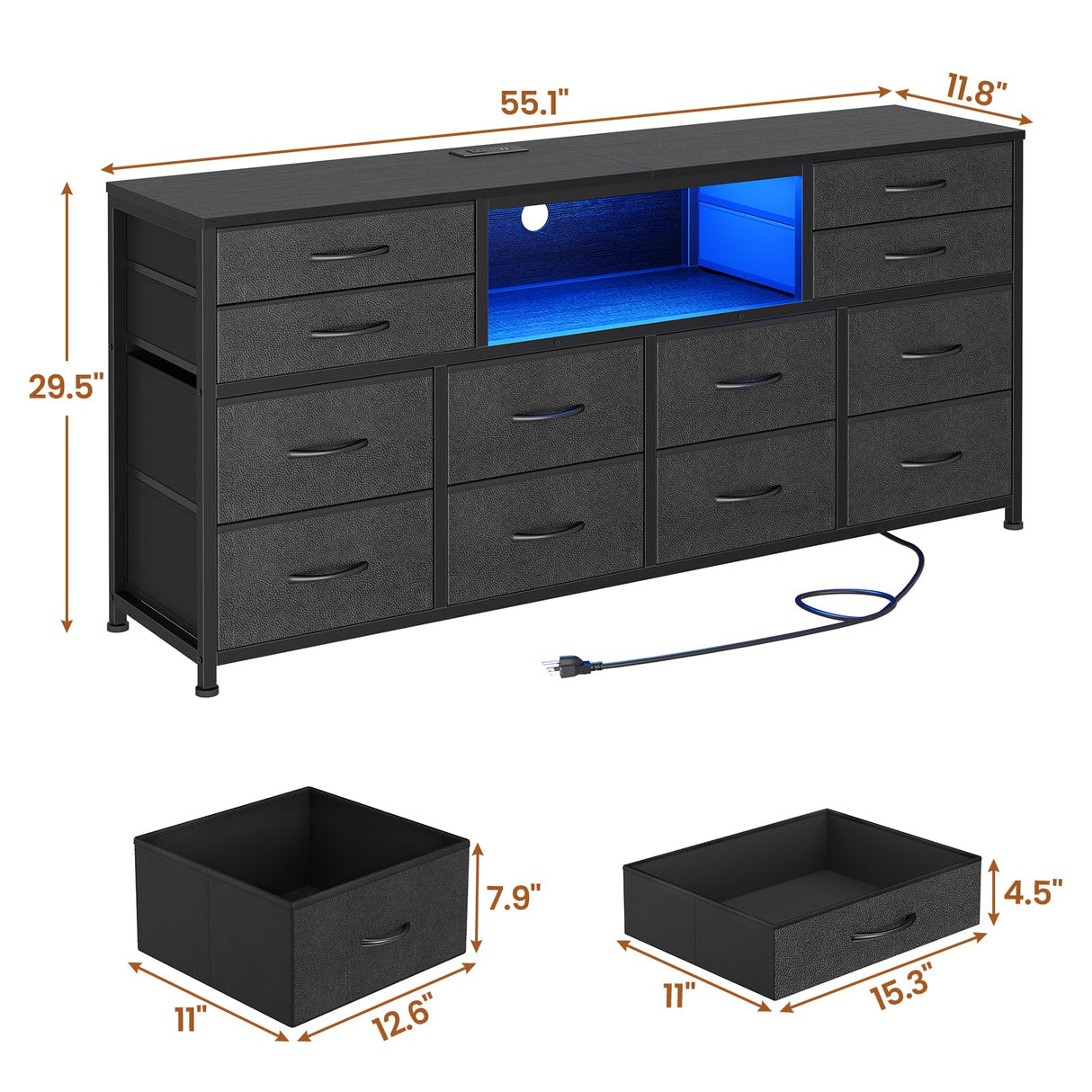 TV Stand Dresser for Bedroom with Power Outlets, 55 inch Entertainment Cente