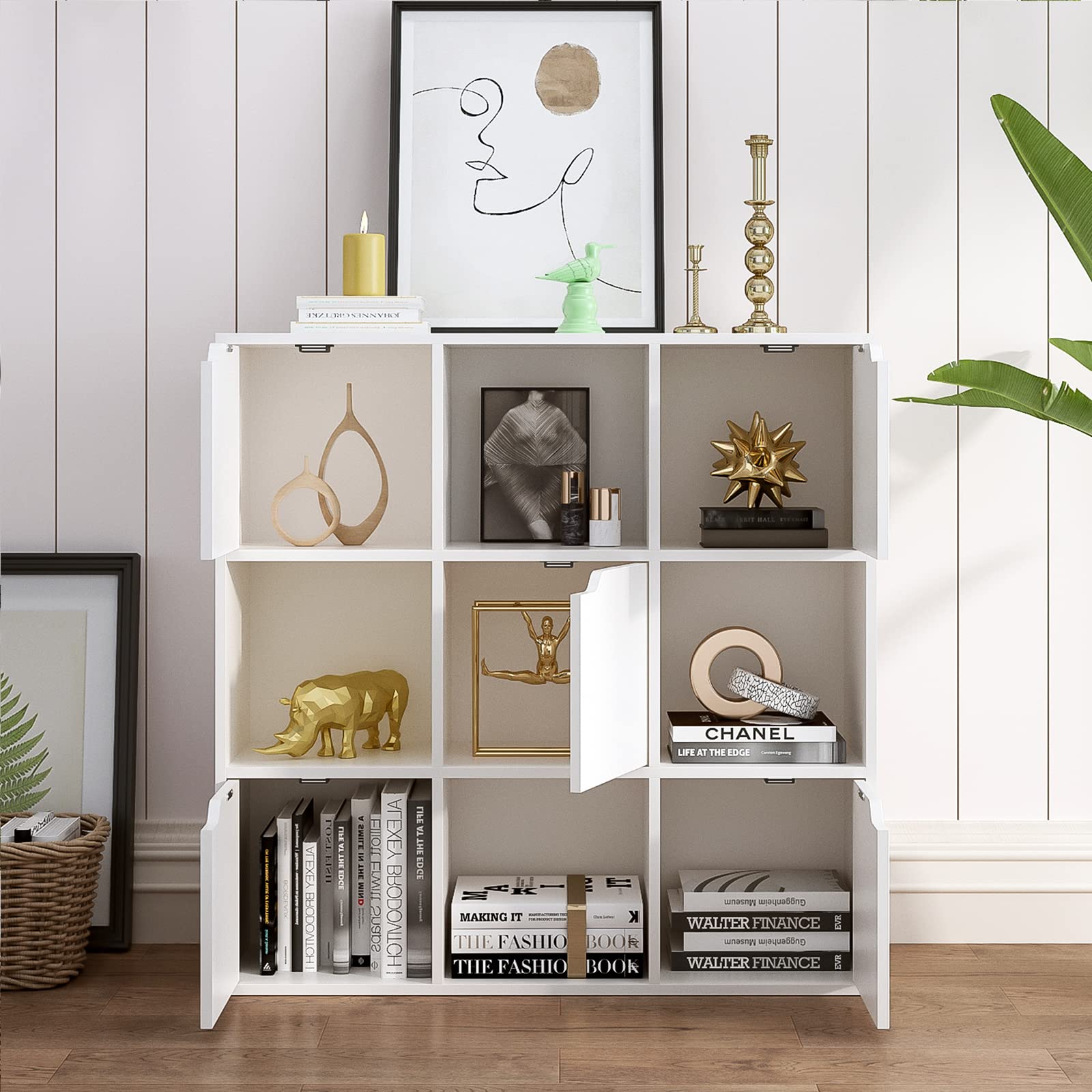 9-Cube Storage Shelf Bookcase - Wooden 3-Tier Floor Standing Open Bookshelf