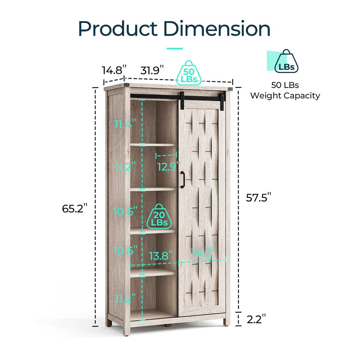 Farmhouse Storage Cabinet, 65" Tall Kitchen Pantry Cabinet with Sliding Barn Door