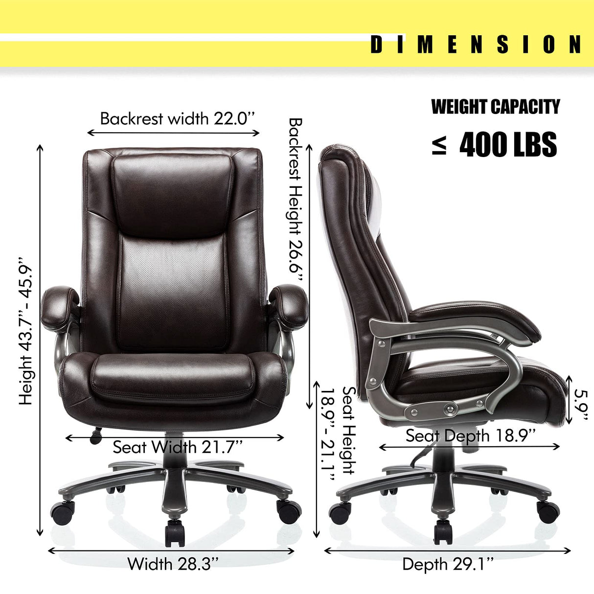 Big & Tall 400lb Office Chair - High Back Executive Computer Chair Heavy Duty Metal