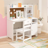 Set,Study Desk for Kids with Hutch, Storage Cabinet, Wooden Children Study Table,