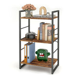 Small Bookshelf 3-Tier Bookcase, Metal Bookshelf for Study, Bedroom, Living Room and Kitchen, Height Adjustable (Brown)