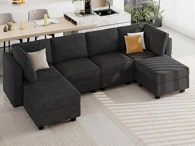 U Shaped Sofa Modular Couch Reversible Storage Ottoman 6 Seater Sofa Large Couches