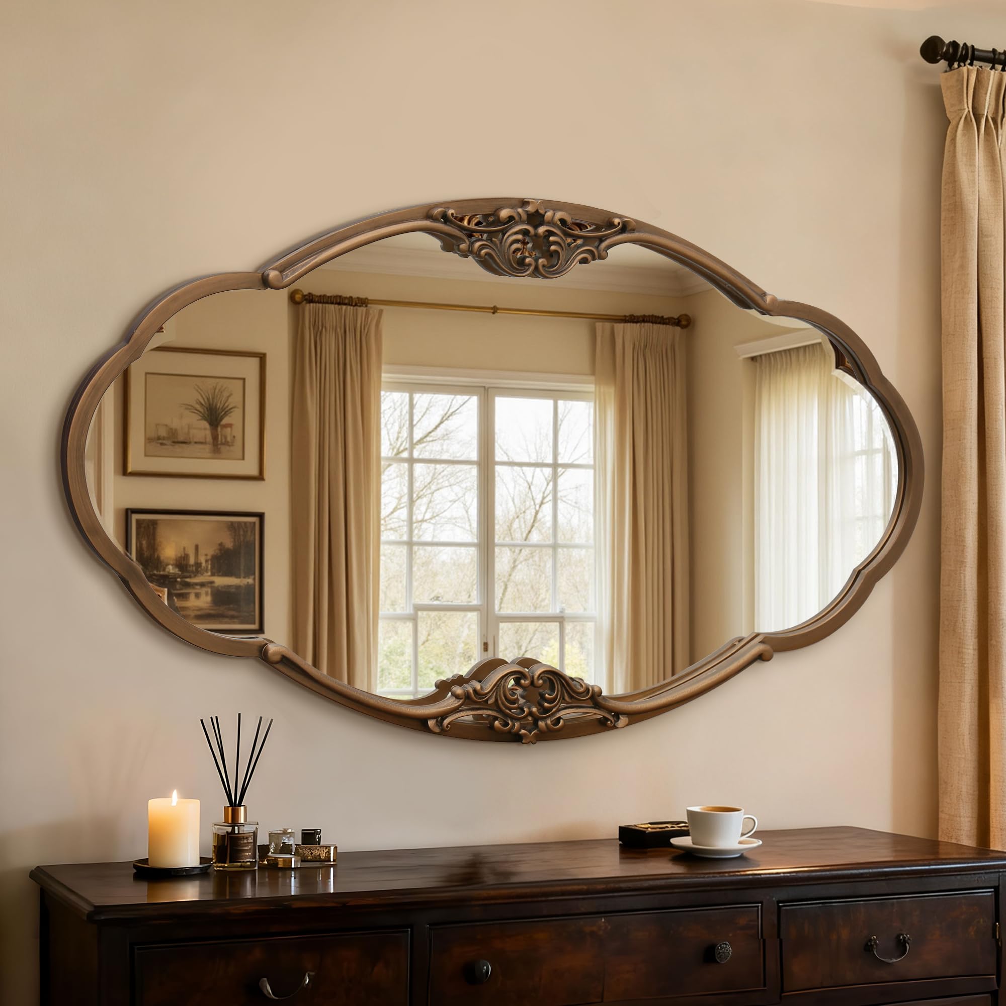 Vintage Gold Wall Mirror 33x19.5 - Baroque Ornate Decorative Mirror