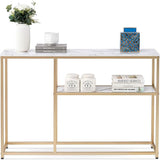 Narrow Console Table, White Marble Sofa Table Small TV Entryway Table with Storage Shelf