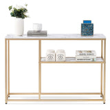 Narrow Console Table, White Marble Sofa Table Small TV Entryway Table with Storage Shelf