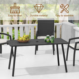 Rectangle Metal Outdoor Dining Table with Umbrella Hole for Outside Patio, Black