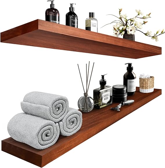 Floating Shelves for Wall, Natural Wood Shelf Decor for Bathroom Kitchen Bedroom