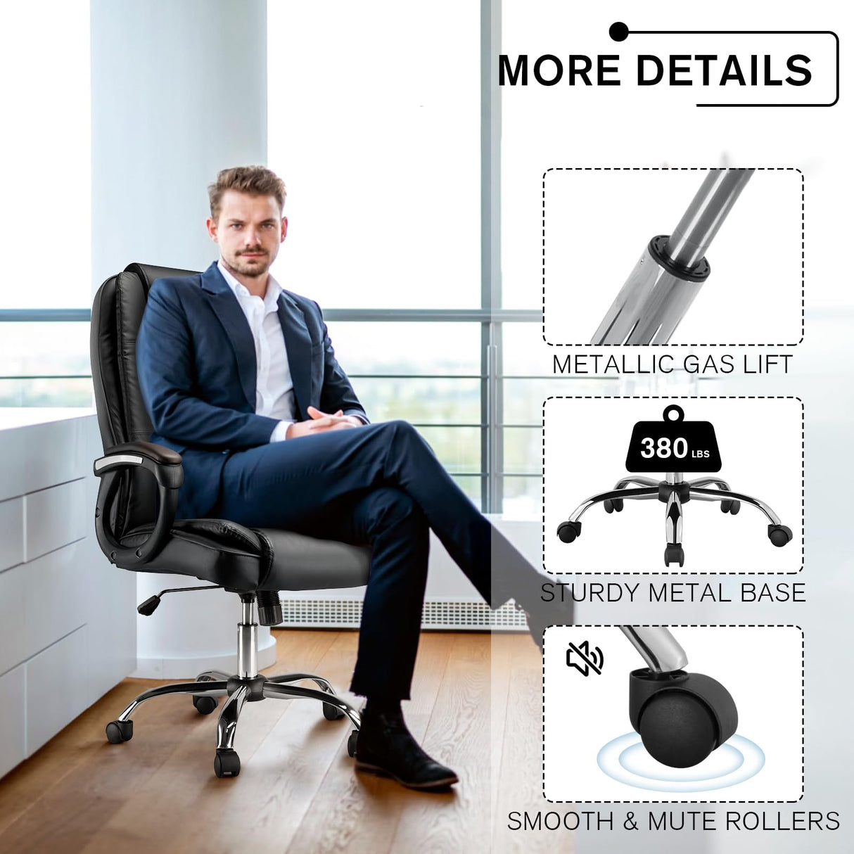 Office Chair, Executive Office Chair Height Adjustable PU Leather Ergonomic Chair