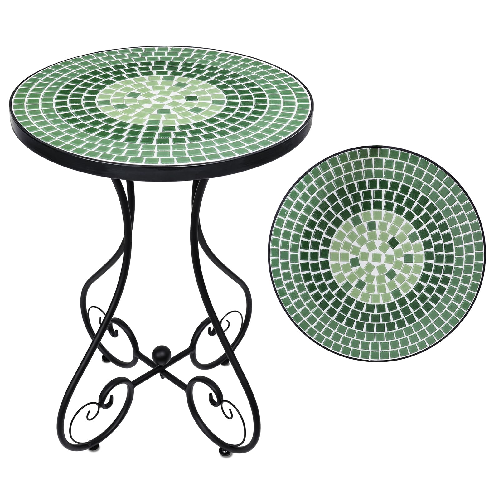 VCUTEKA Outdoor Side Table Mosaic Patio Table Accent Tables Mosaic Tile Top Metal Frame Small End Tables Porch Beach Patio Garden Balcony Green - Bircata
