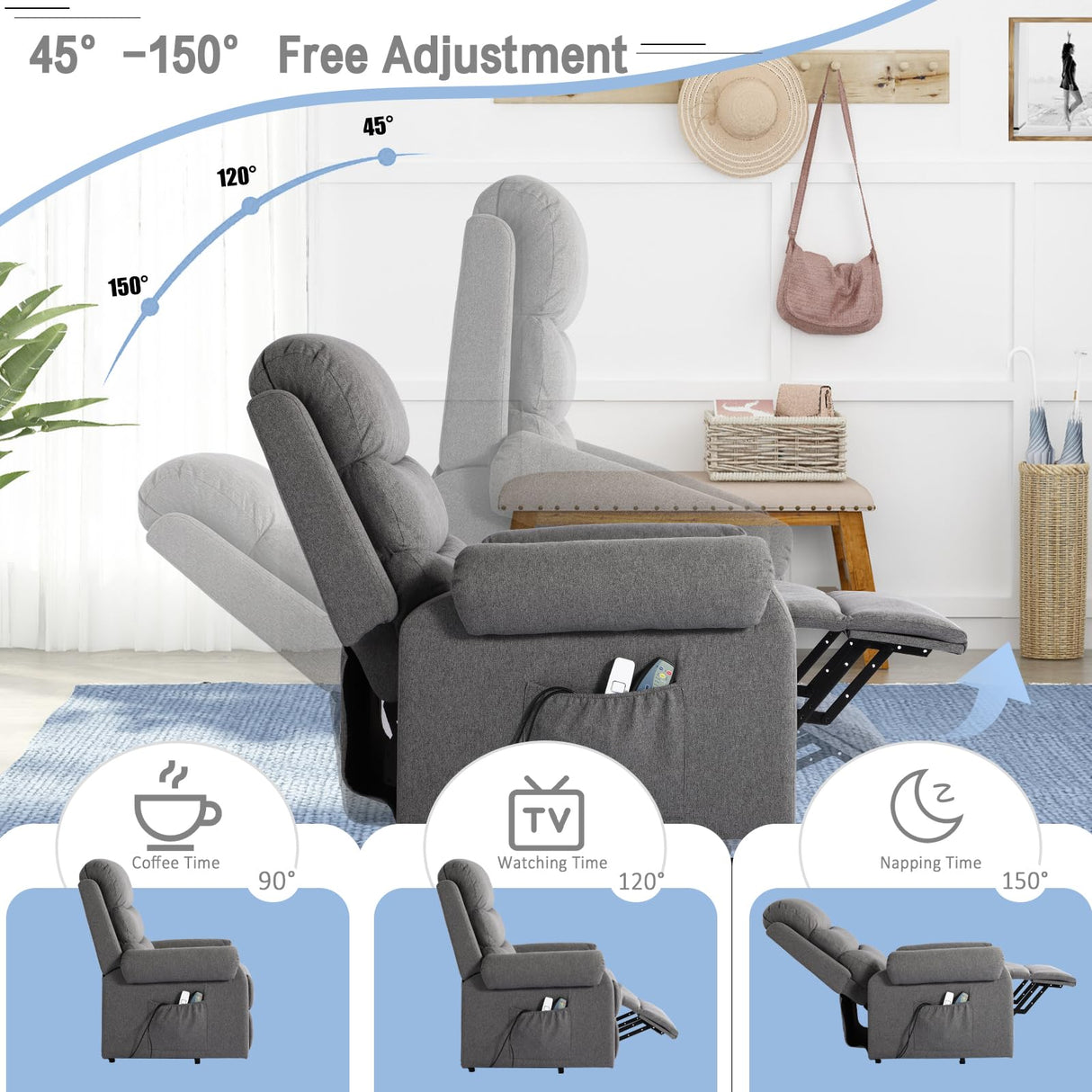 Power Lift Recliner Chair, Linen Fabric Lift Chair for Elderly with Massage & Heat, Electric