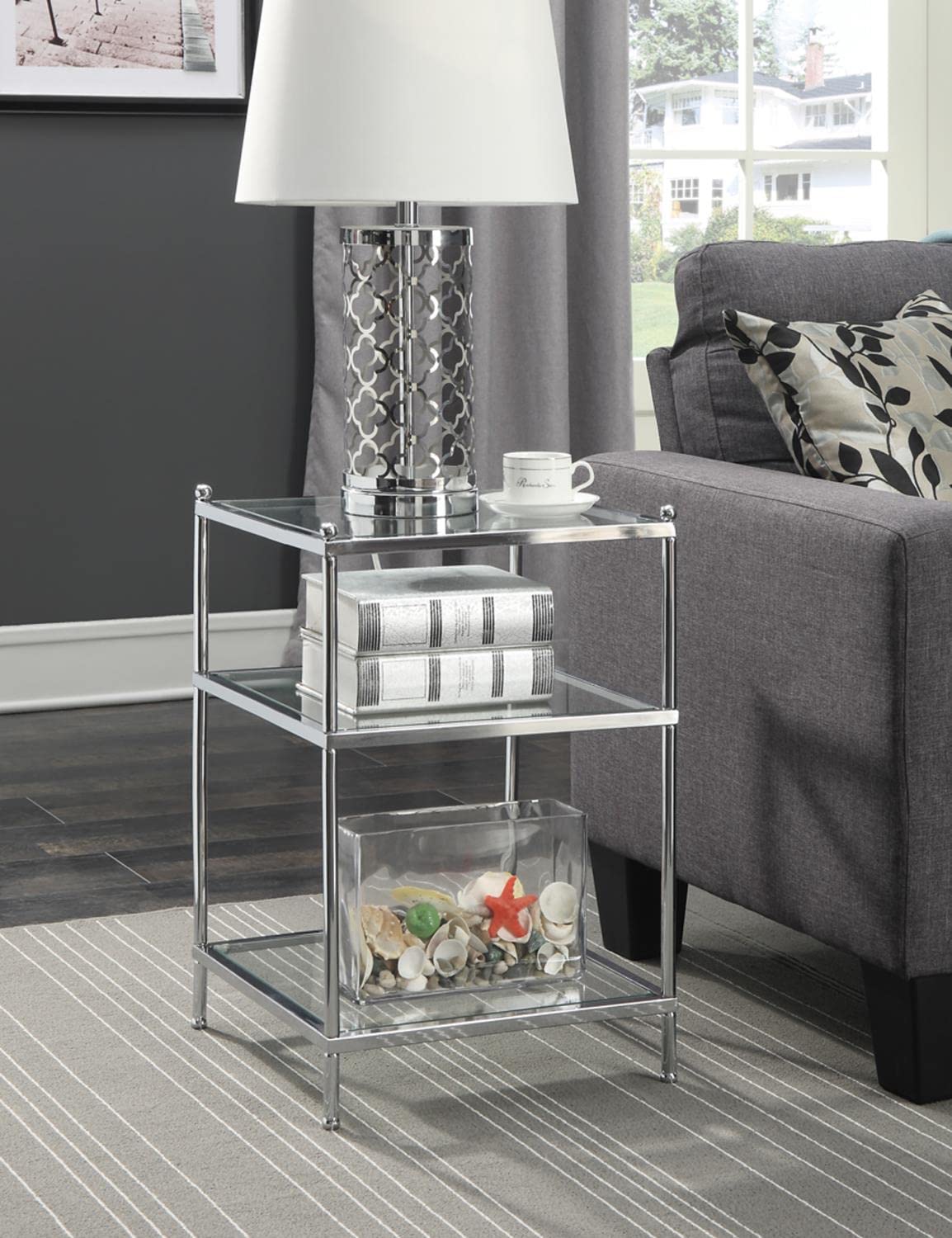 Royal Crest End Table, Chrome / Glass