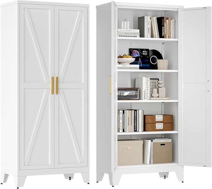 61" Tall Farmhouse Metal Pantry Cabinet, Kitchen Pantry Storage Cabinets