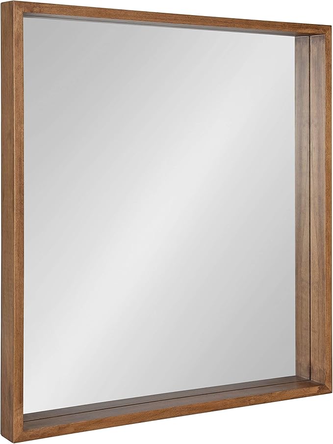 Hutton Rustic Wood Square Mirror, 30" x 30", Natural, Modern Farmhouse Wall Display