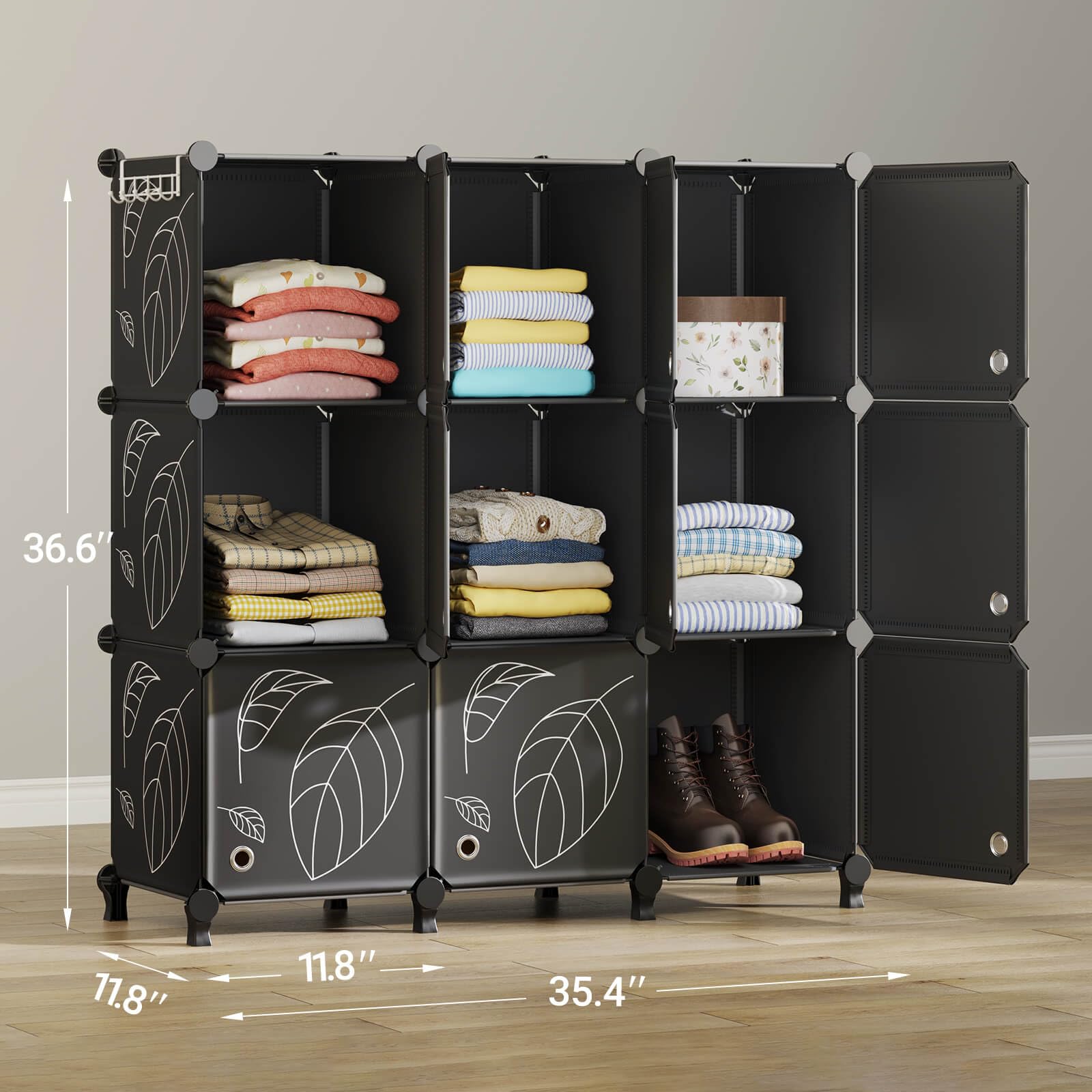 Closet Organizer, 9 Cube Storage Organizer with Doors, Portable Closet Storage Shelves,