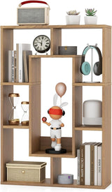 35.5” Geometric Bookshelf, Freestanding Wood Open Bookcase with 7 Cubes, Anti-Toppling Devices, Home Office Décor Rectangular Storage Shelf Display Rack for Study Living Room (1, Natural)